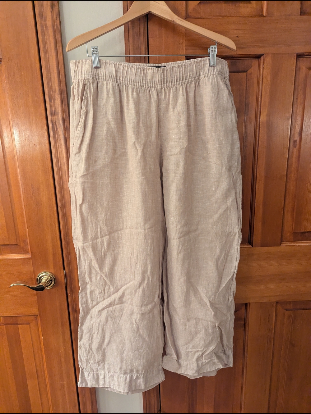 EUC Tahari Beige Elastic-Waist Linen-Blend Chinos XL